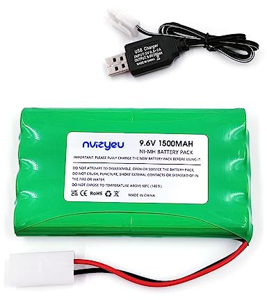 nvizyeu 9,6 V Akkupack, 1500 mAh wiederaufladbarer 9,6 V Nimh Akku, geeignet für RC Tank RC Boot Elektrospielzeug, kommt mit 9,6 V Batterieladegerät