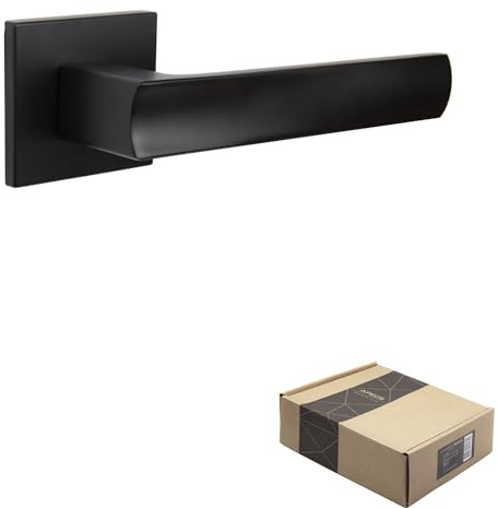 APECS Maniglia per porte interne, nera opaca, moderna, per porta di casa e porta interna, con rosette quadrate, maniglia con materiale di fissaggio, modello ATRIA