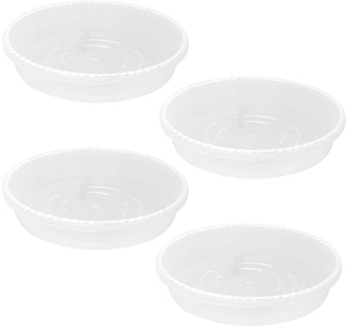 Heyous 4 piezas de accesorios para contenedores de plantas, bandeja de plástico para macetas de flores para interiores y exteriores, bandeja redonda redonda fina, bandeja de goteo transparente para