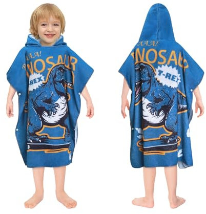 decalsweet Toalla Infantil con Capucha, Toalla de Playa de Microfibra, Suave Absorbente Grande Toalla de Baño Poncho Toalla Piscina Infantil Niño y Niña (Dinosaurio Monopatín)