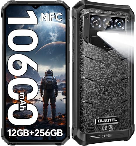 OUKITEL WP38 (2024) Outdoot Handy - 12GB(6+6) +256GB Outdoor Smartphone Ohne Vertrag, 10600mAh 6,52” HD+ Rugged Smartphone, MediaTek Android 13, 4G Dual SIM Wasserdichter Handy, 13MP Kamera, OTG, NFC