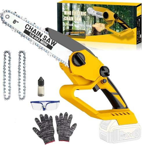 Mini Motosierra Bateria Compatible con Dewalt 20V a Batería(sin batería), Lubricación Automática de la Cadena, Ajuste sin Herramientas, 8 Pulgadas Sierra a Batería para Podas para Ramas y Jardinería