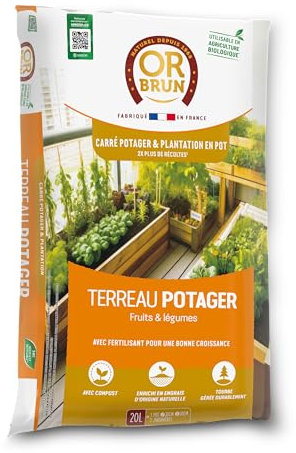 OR BRUN Terreau Potager 20 litres : Doublez Vos récoltes en carré Potager
