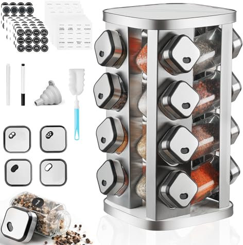 SXTIHD Portaspezie con barattoli quadrati da 16 × 120 ml, acciaio inossidabile rotante a 360°, portaspezie rotante per la cucina