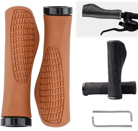 TPTGIAR Lot de 2 paires de poignées de vélo - Antidérapantes - Poignées de vélo ergonomiques - Diamètre : 22 mm - En caoutchouc - Pour VTT, trekking, ville et vélo de route (marron, noir)