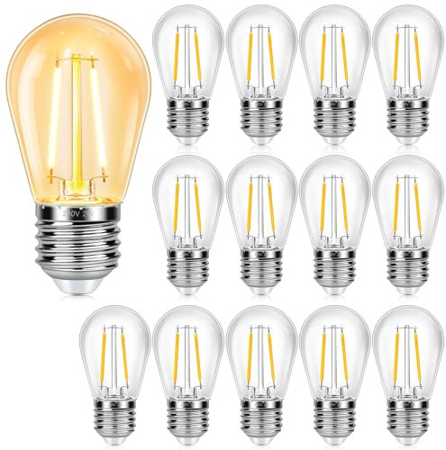 15 Pezzi Lampadine di Ricambio S14 E27 LED 2W, Equivalente Incandescenza 20W, Bianca Calda 2700K, 160LM, Impermeabili IP44, Non Dimmerabile, per Stringa Luminose Illuminazione Interna ed Esterna