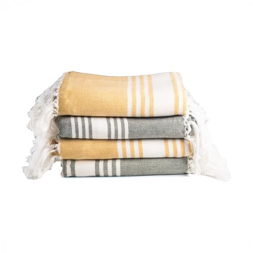 Salt Earth 100% Cotton Herringbone Turkish Beach Towel (Set of 4, 36x72) - Soft, Quick Dry, Absorbent Towels for Bathroom, Home, Travel, Pool, Spa, Bath, Swim - Beach Towels Oversized (Green/Yellow)