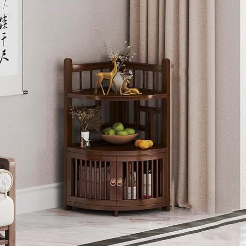 Scaffale angolare da pavimento, design a profilo curvo, salvaspazio per soggiorno, piccolo tavolo ad angolo credenza usato come antico, porcellana (72 cm)