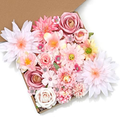 SOMYTING 48 cabezas de flores artificiales para decoración, flores falsas de seda para bricolaje, accesorio para el cabello, decoración del hogar, panel de pared, boda, fiesta (48, rosa)