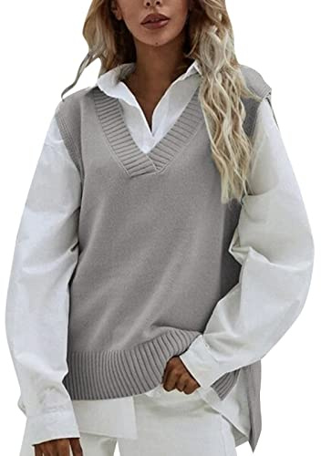 Gilet Donna Maglia, Pullover Senza Maniche da Donna Pullover Maglione Senza Maniche Autunnale Invernale Maglioni Oversize Tinta Unita Cotone Top Smanicato Gilet Sportivo da Donna Autunno Inverno