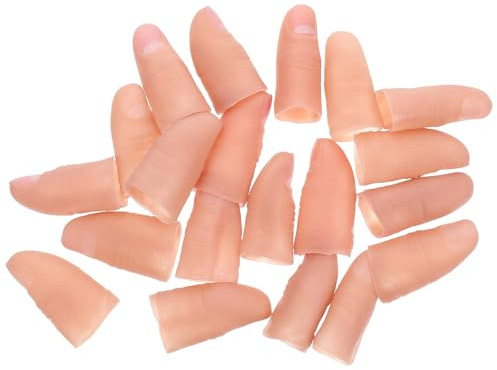 GARVALON Set 20 Pezzi Punte Dita Finte Unghie Realistiche Copri Pollice per Spettacoli Teatrali e Trucchi Accessori Effetto Naturale per Esibizioni e Scherzi Creativi