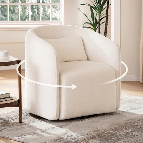Oversized Boucle Swivel Accent Chair with 82L Hidden Storage, 360° Swivel Barrel Chair for Living Room, Small Space, Bedroom, Nursery, Modern Comfy Cloud Armchair Single Sofa, Cream White Sherpa&Teddy
