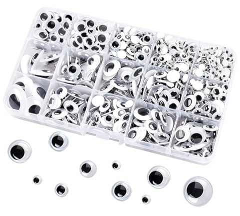 1280 Pièces Yeux Autocollants Mobiles Noirs et Blancs, 15 Grilles Yeux de Securite Amigurumi pour Scrapbooking Autocollant, Yeux de Sécurité pour Artisanat et Décoration de Marionnettes