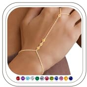 Turandoss Armband ring handkedja för kvinnor – 14K guldpläterad, justerbar kedja med födelsesten, startbeständig, vänskapsgåva för kvinnor