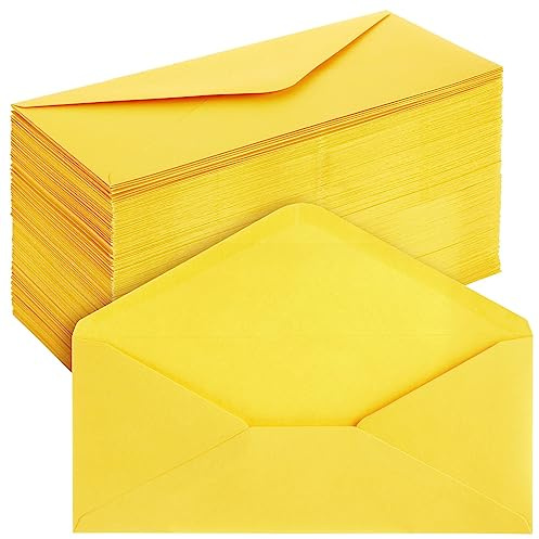 Business Envelopes - 200 Pack 10 Yellow Envelopes, Gummed Seal, 9.5 x 4.13 in - Colored Mailers for Invitations & Business Mailing - Bulk Stationery for Checks & Greeting Cards
