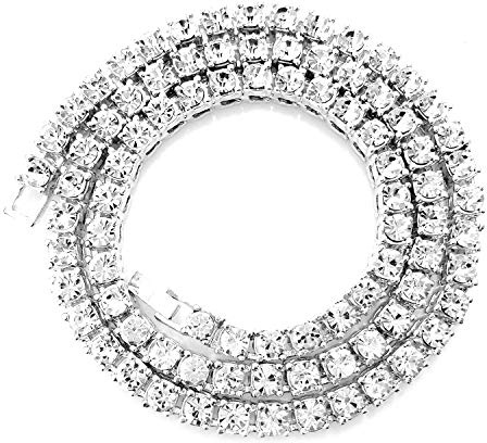 HH BLING EMPIRE Gold Silver Iced Out Diamond Tennis Chain Necklace for Men Women, Rhinestone Tennis Necklaces for Women and Teens, Bling Round Cuibc Zirconia Necklace Chains (5mm-Silver-18)