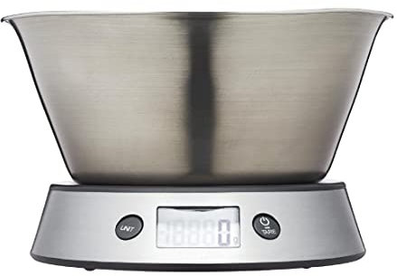Taylor Pro Digital Kitchen Food Scales with Removable Bowl, Professional Standard with Tare Feature and Precision Accuracy, Stainless Steel Finish, Weighs 5 kg Capacity