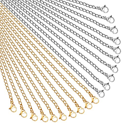 TOAOB 20 stycken halsband i rostfritt stål 45 cm trottoarkedjor med karbinhake länkkedja silver guld rostfritt stålkedja med hummerlås bulk ormkedja för smyckestillverkning hantverk