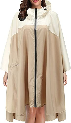 Minetom Veste de Pluie Poncho pour Femme Homme Imperméable Léger Réutilisable Randonnée Camping Moto Vélo Manteau de Pluie Veste avec Capuche F Kaki Taille Unique