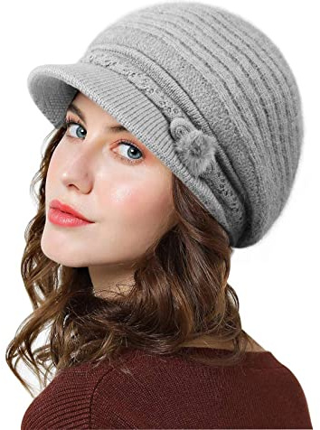 Genfien kvinnor basker hatt fransk kant keps Newsboy keps för damer tjock fleece fodrad hatt vintage virkad vinter höst en storlek