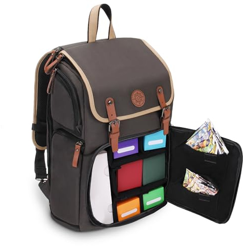 Enhance Sammelkarten-Aufbewahrungsbox, Rucksack in voller Größe für Spielkarten – Platz für Kartenordner, TCG-Box-Aufbewahrung, Spielmattenhalter, kompatibel mit Magic The Gathering, Pokemon (grau)