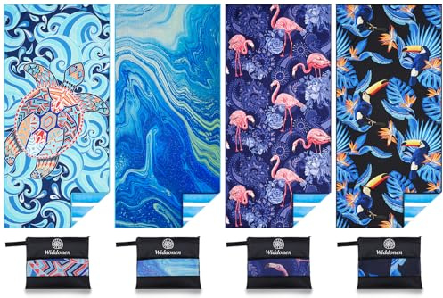 4 Pack Microfiber Lightweight Beach Towel Sand Free Quick Dry Absorbent Thin Compact Towels for Swimming Pool Camping Beach Accessories Large Easy Pack Travel Things for Vacation Essentials Gift
