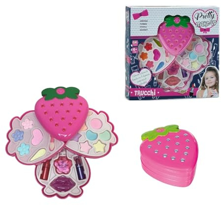 Trucchi per Bambina Set Trucchi Make Up Cofanetto Trucchi Pretty Make Up Fragolina 3 Livelli Cofanetto Richiudibile Trousse Trucchi Bambina Anallergici,Lavabile Set Di Trucchi Per Bambini