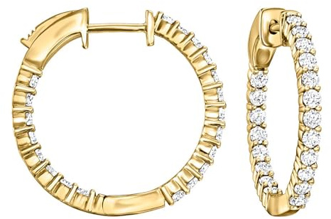 Ross-Simons Lab-Grown Diamond Inside-Outside Hoop Earrings in 18kt Gold Over Sterling, Earrings for Women, Silver Jewelry, Christmas, Birthday Gift, 3/4