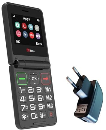 TTfone Telefono cellulare pieghevole TT660 per anziani con pulsanti grandi, assistenza emergenza e lunga durata batteria, 3G e 4G LTE, nero (con caricatore di rete)