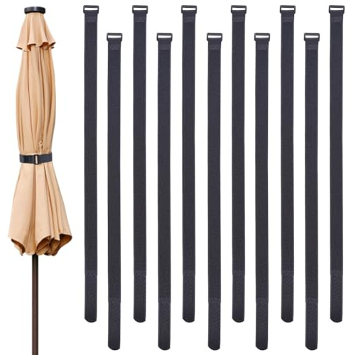 GORGECRAFT 12 Sangle de Protection Contre Le Vent pour Parasol de Terrasse de 83cm en Polyester Noir Polyvalente Réutilisable Auto Adhésive Réglable Fixation Fixe Stabilisateur de Parasol Sangles