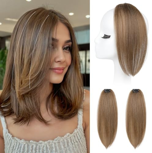 REECHO Clip in Hair Volumizer, 2PCS 12 inch Short Thick Clip in Hairpieces Adding Extra Volume Hair Extensions for Women - Light Brown