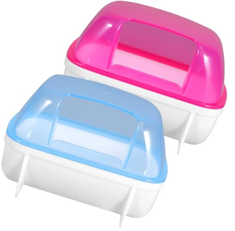 FONDOTIN 2 Pcs Chinchilla Sand Bath House with Plastic Half Blue