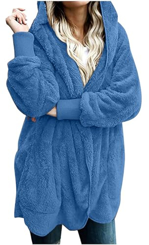 KOG Fleecejacke Damen Winterjacke Freizeit Teddyjacke Fleecepullover Einfarbige Streetwear Frau Hoodie Blusenjacke Motorrad Jacke Teenager Softshelljacke Sportjacke Daunenjacken Blau XL