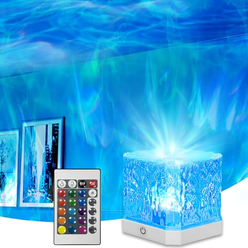 Ocean Wave Projector Light,16 Colors Water Ripple Romantic Ambient Lighting Northern Lights Projector with Remote for Bed Room Decor Meditation Relaxation Night Lights
