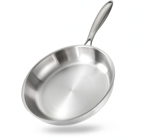 Felenny Padella in Acciaio Inossidabile, Diametro 30 cm, Padella Senza Rivestimento Antiaderente, Compatibile con Tutti i Fornelli Induzione Gas Elettrico, Utensile da Cucina Resistente per Famiglia