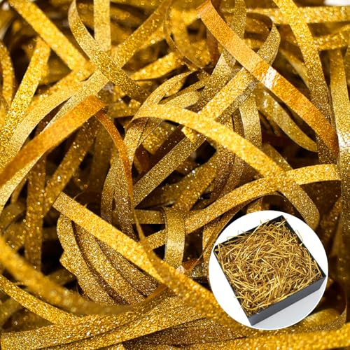 Pilyero 200g Virutas de Papel para Regalos, Champán Claro,Adecuado para Decorar y Proteger Regalos (Dorado)