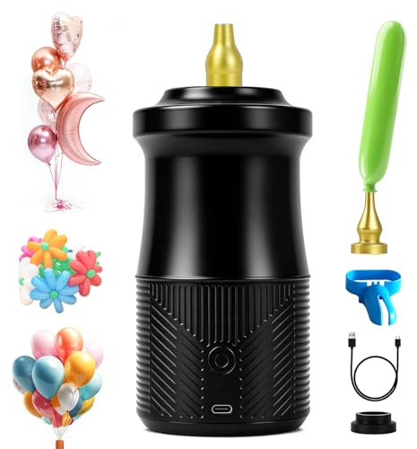 Inflador Globos Eléctrico Portátil, Hinchador Globos Electrico con Batería de 2000 mAh y 3 Boquillas, Bomba Aire Globo Eléctrica para Fiestas Bodas Cumpleaños Actividades y Decoración Festivales