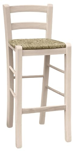 Taburete de Madera con Respaldo para Pintar con Asiento de Paja h 67