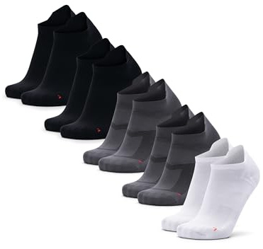 DANISH ENDURANCE Calcetines Cortos de Running, Calcetines Deportivos Antiampollas para el Verano, 3 o 5 Pares, Multicolor: 2 x Negro, 2 x Gris, 1 x Blanco, 43-47