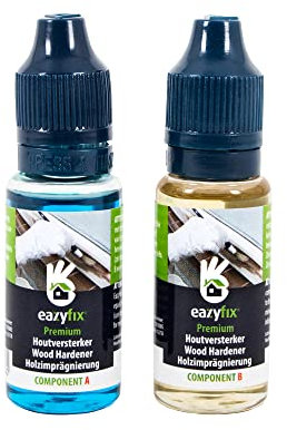 EAZYFIX® - Premium Holzimprägnierung - 2 Komponenten Holzverstärker, Langfristiges Ergebnis, Schnelles und einfaches Mischen, Holz Imprägnierung, Optimale Haftung für Holzspachtelmasse - 13 ml