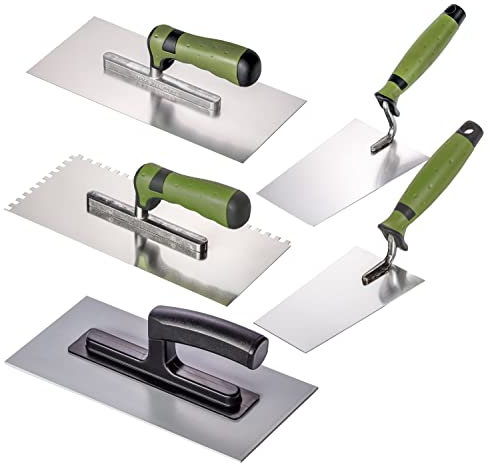 Colorus Maurerkellen Set 5 TLG. | Berner Putzkelle Maurerkelle aus rostfreiem Edelstahl | Zahnkelle Kleberkelle Glättekelle | Kellen Set Maurer Stuckateur-Set