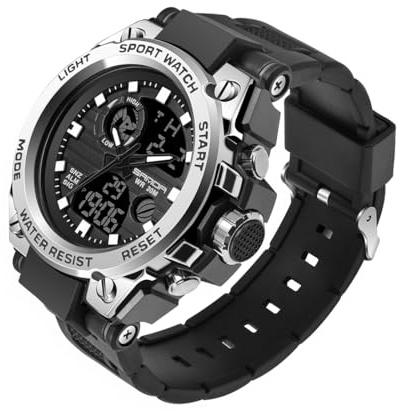 AIMES Herrklockor sport utomhus vattentät militärklocka analog digital sportklocka elektronisk taktisk arméklockor för män datum multifunktion LED larm stoppur
