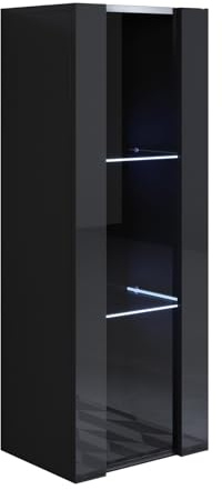 MB Muebles Bonitos, Vitrina Colgante Luke V2 para Salón o Comedor Moderno con Luz LED, Mueble Modular de Melamina Brillo, Color Negro, 40x126x29 cm