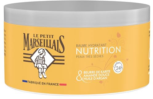 Le Petit Marseillais | Baume Hydratant Nutrition (pot de 300 ml) – Baume corps pour peaux très sèches confort 24h – Soin pour le corps au beurre de karité, amande douce & huile d'argan