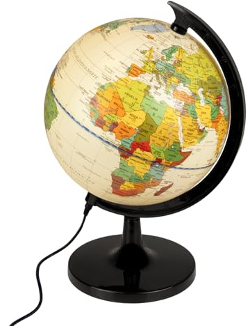 Raylu Paper Globo Terráqueo Crema de 20cm con Luz y Cable USB, Bola del Mundo Iluminada Giratoria en Español con Cartografía y Meridiano, Esfera del Mundo para Aprendizaje y Decorativo (Crema, 20cm)