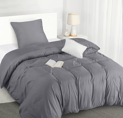 Utopia Bedding Bettwäsche 140x200 Set - Mikrofaser Bettbezug 140x200 cm + 1 Kissenbezug 65x65 cm - Grau