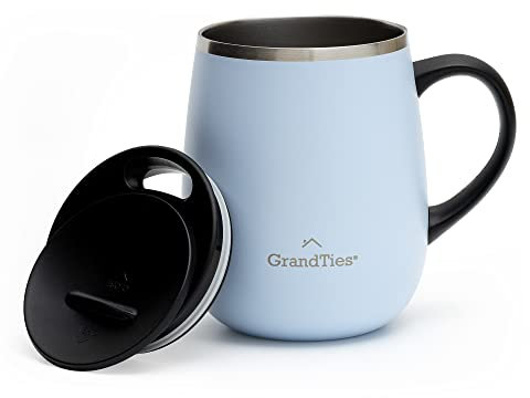 GRANDTIES Isolierter Kaffeebecher mit Griff – Schiebedeckel für spritzwassergeschützte 473 ml -Form Thermosbecher mit doppelwandigem Vakuum-Edelstahl, hält Getränke heiß & kalt – Glacier Lake