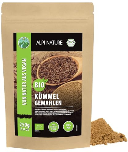 Alpi Nature Organic Caraway Seeds Ground 250g 8.8 oz, Ground Seeds, Caraway Powder for Cooking