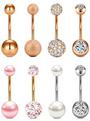 incaton Piercing Nombril 14mm Barre de Nombril Anneau de Nombril en Acier Inoxydable 14G Bananabells Piercing Ventre Barre pour Femmes