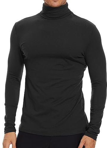 SIMIYA Herren Rollkragen Basic Männer Langarmshirt: Slim Fit Innenfleece Thermounterwäsche Oberteil Langarm Elastisch Rollkragenshirt Angenehm und Atmungsaktiv(Schwarz,M)
